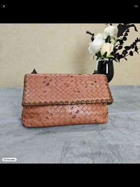 Bottega Veneta Dusty Rose Woven Leather Shoulder Bag with Metallic Accents